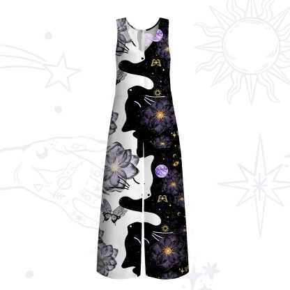 Purplehecate Starlit Cats & Butterflies Wide Leg Jumpsuit