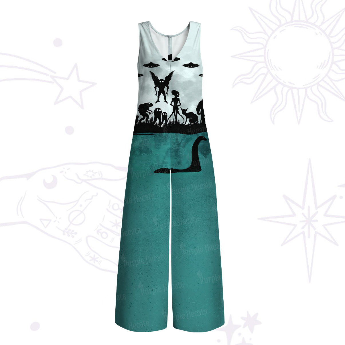 Purplehecate Alien Lake Monster Encounter Wide Leg Jumpsuit
