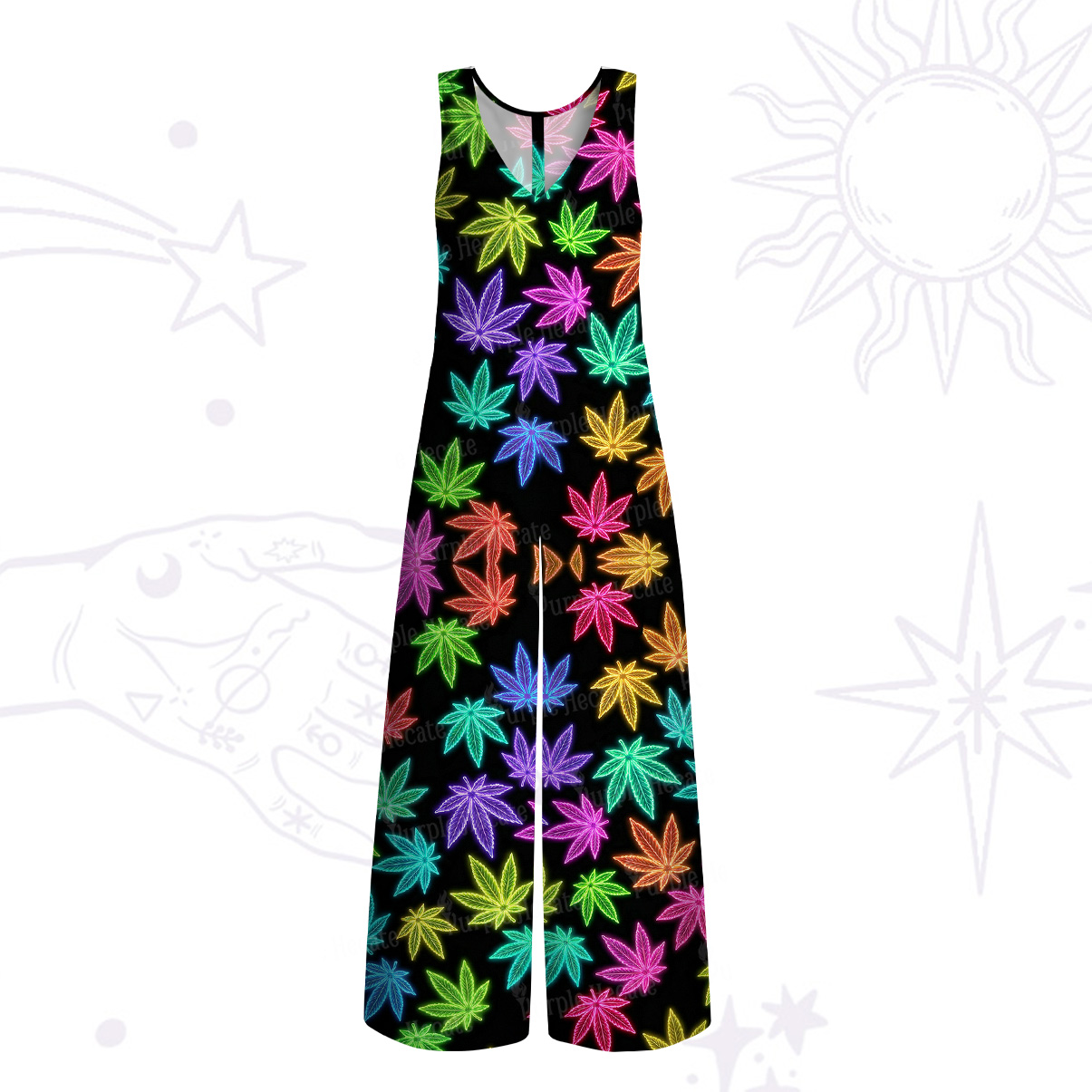 Purplehecate Trippy Weed Wide Leg Jumpsuit