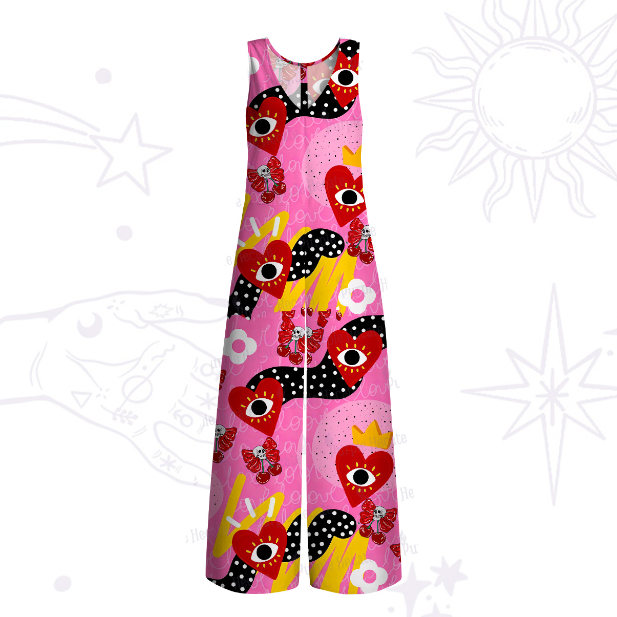 Purplehecate Evil Eye Heart Wide Leg Jumpsuit