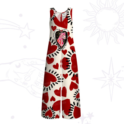 Purplehecate Wild Love Leopard Heart Wide Leg Jumpsuit