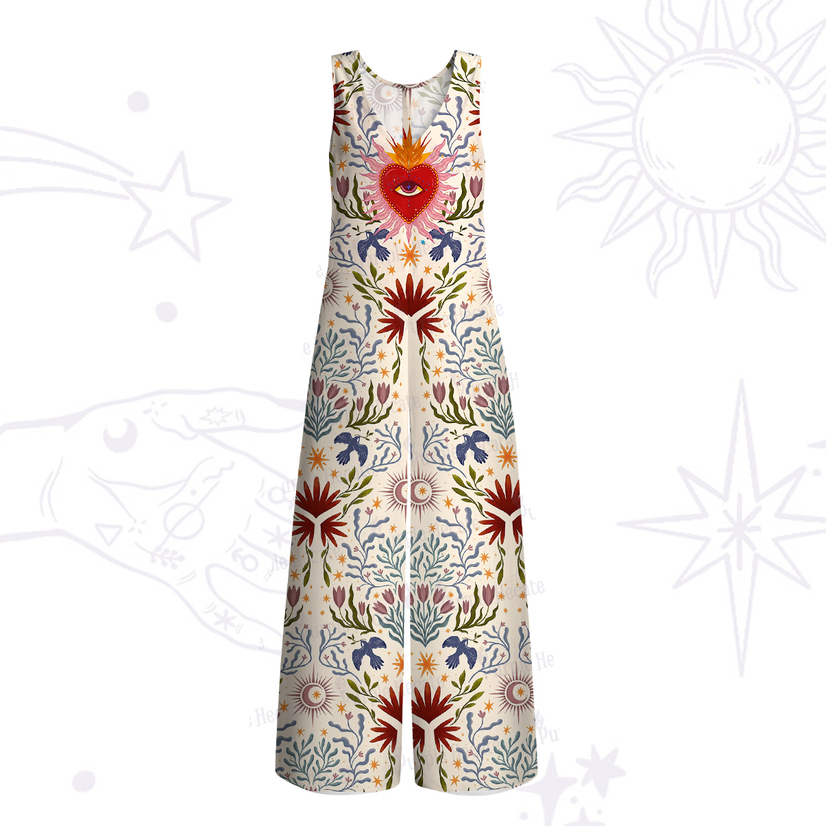 Purplehecate Sacred Flame Heart Wide Leg Jumpsuit