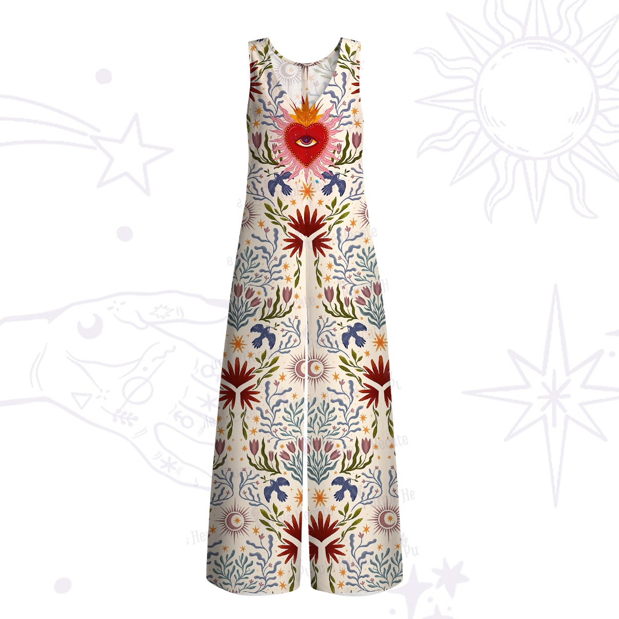 Purplehecate Sacred Flame Heart Wide Leg Jumpsuit