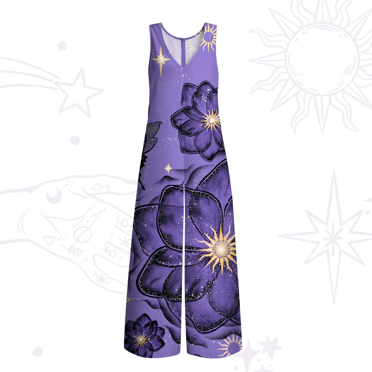 Purplehecate Moonlit Petals and Wings Wide Leg Jumpsuit