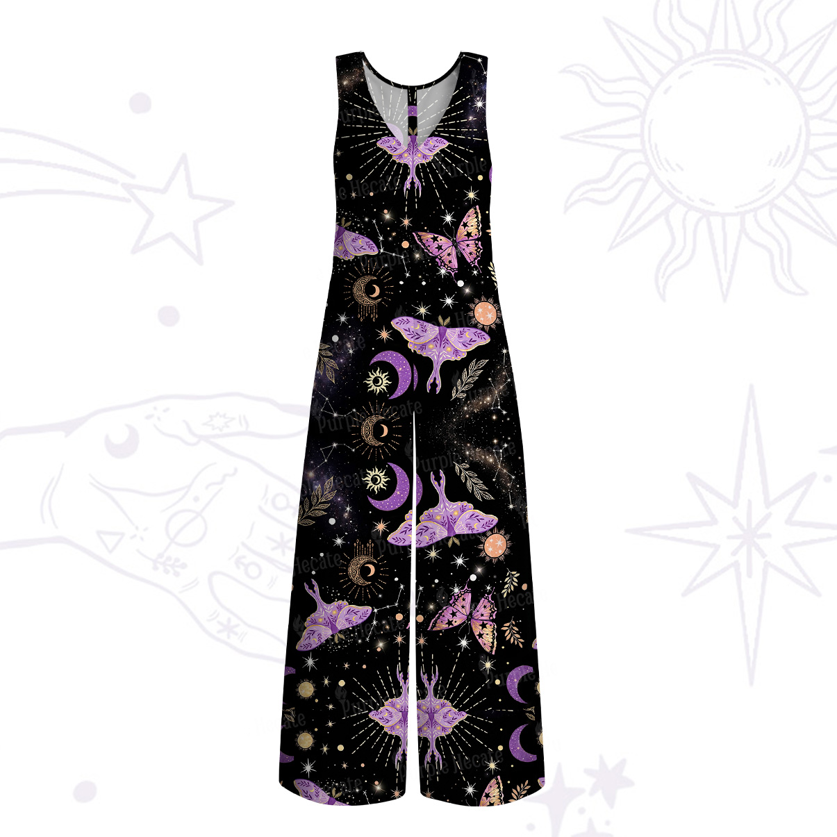 Purplehecate Starry Night Lunar Moth Wide Leg Jumpsuit