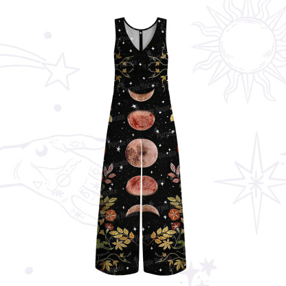 Purplehecate Moon Phase Floral Wide Leg Jumpsuit