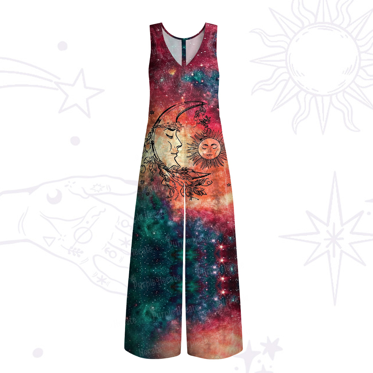 Purplehecate Sun Moon Dreams Wide Leg Jumpsuit