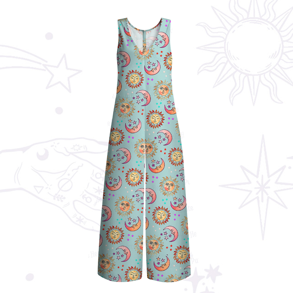 Purplehecate Dancing Suns and Lunar Dreams Wide Leg Jumpsuit