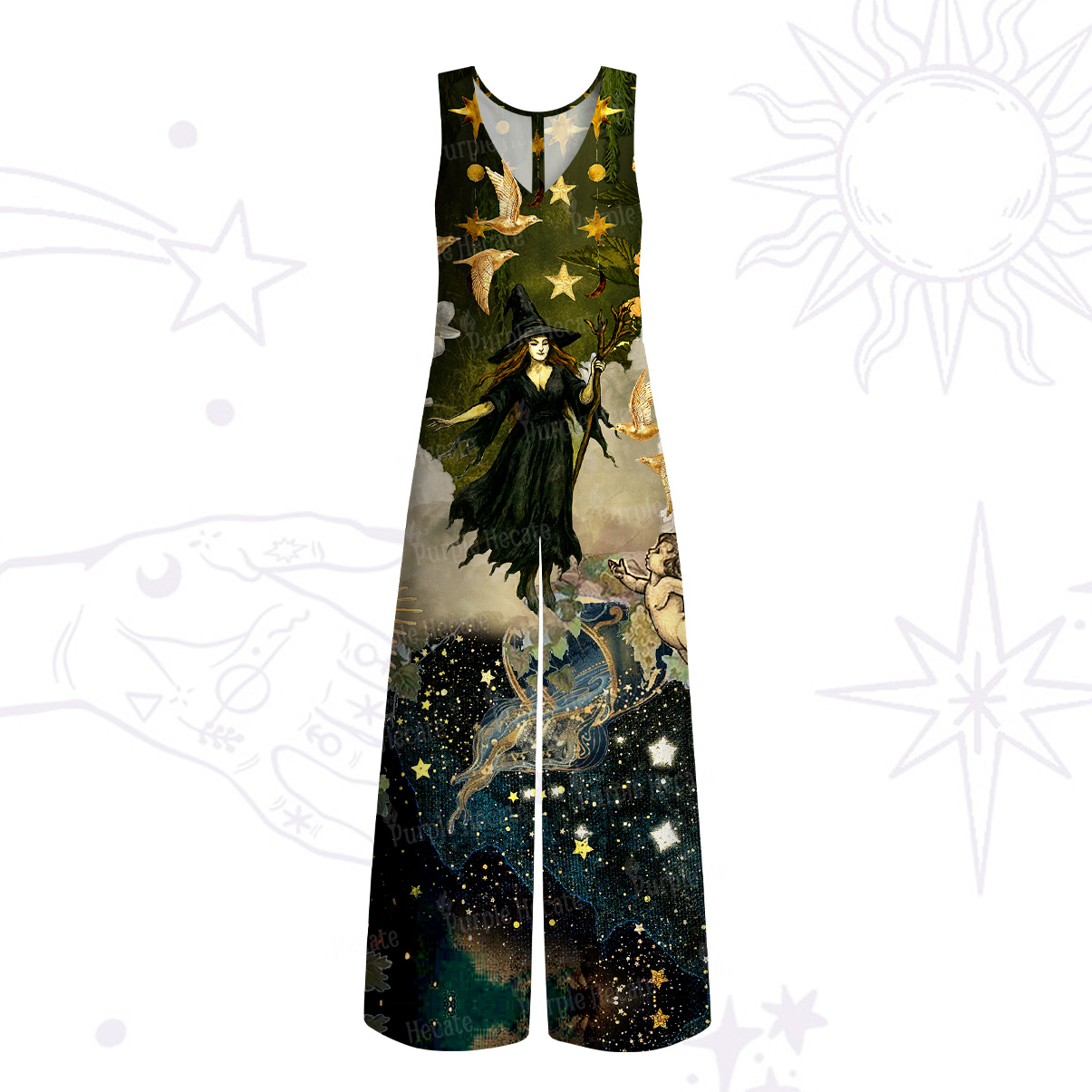 Purplehecate Garden of the Celestial Witch Wide Leg Jumpsuit