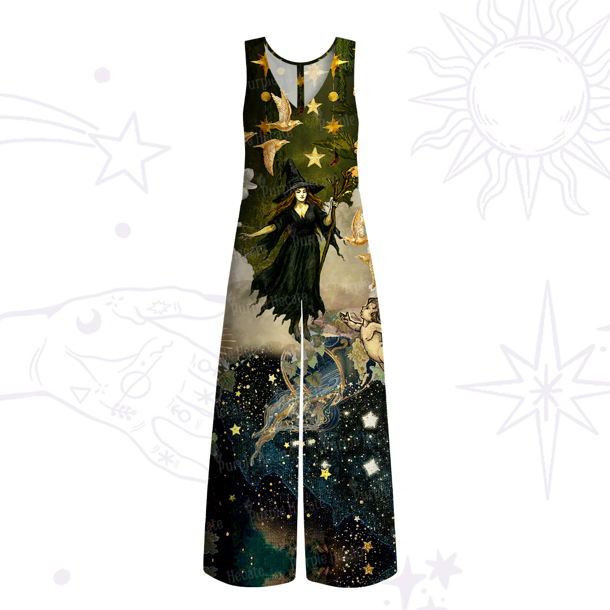 Purplehecate Garden of the Celestial Witch Wide Leg Jumpsuit