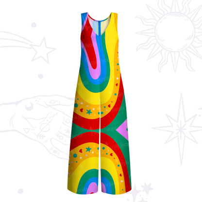 Purplehecate Dreamy Rainbow Waves Wide Leg Jumpsuit