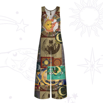 Purplehecate Starry Moon Patchwork for Cosmic Lovers Wide Leg Jumpsuit