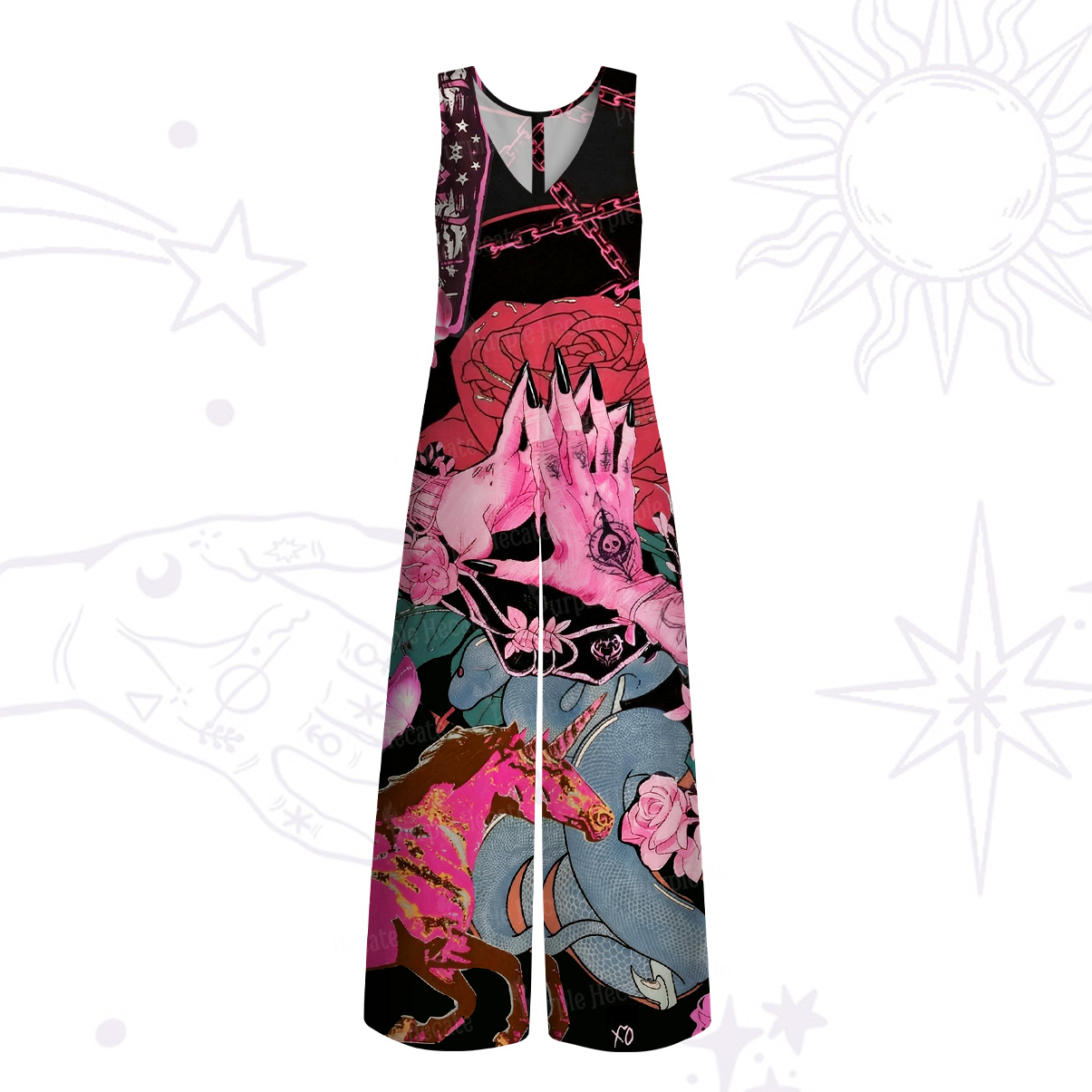 Purplehecate Pink Witch Spell Wide Leg Jumpsuit