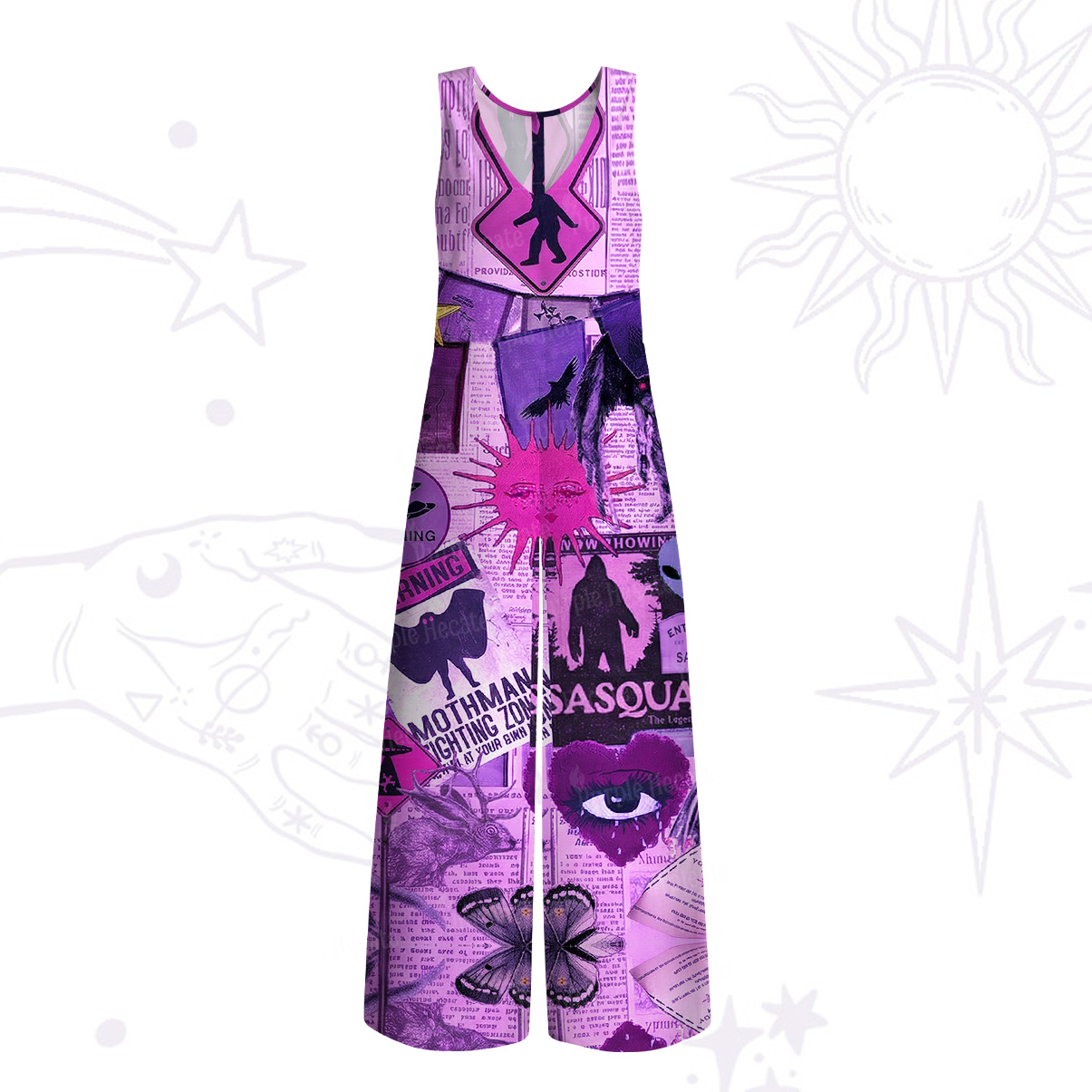 Purplehecate Cryptid Warning Collage Wide Leg Jumpsuit