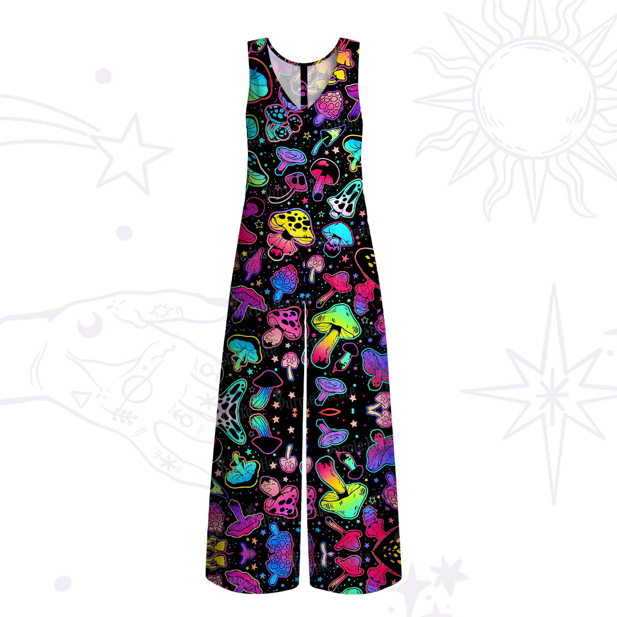 Purplehecate Psychedelic Mushroom Rave Wide Leg Jumpsuit