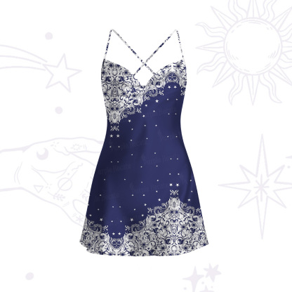 Purplehecate Midnight Star Satin Cross Back Mini Dress