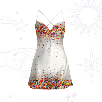 Purplehecate Spring Garden Satin Cross Back Mini Dress