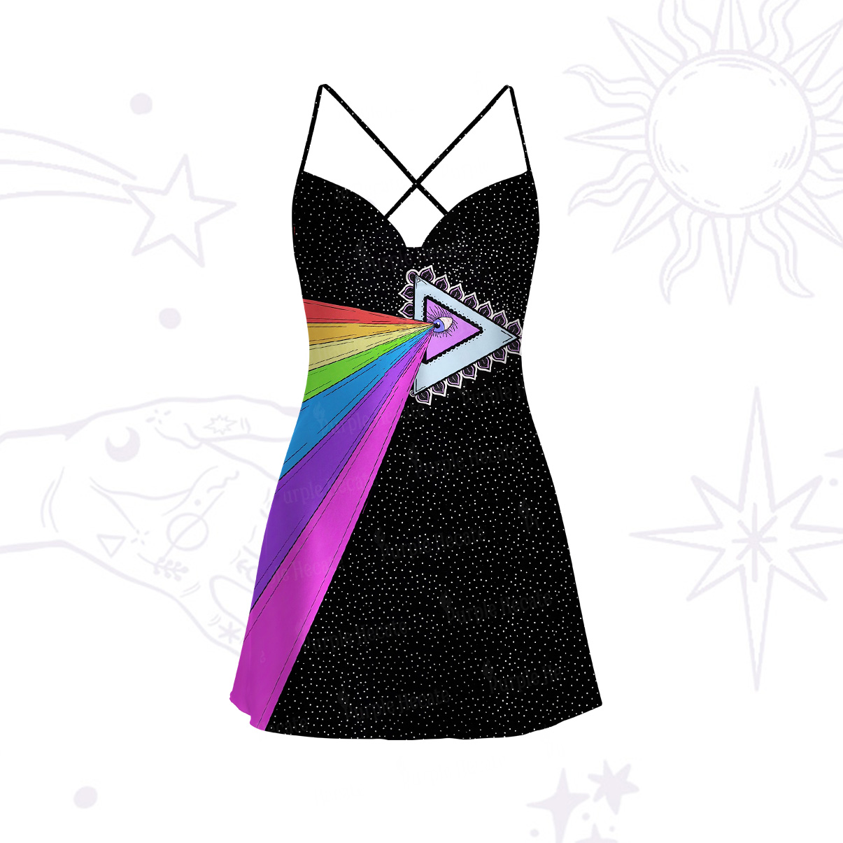 Purplehecate Prism of Rainbow Satin Cross Back Mini Dress