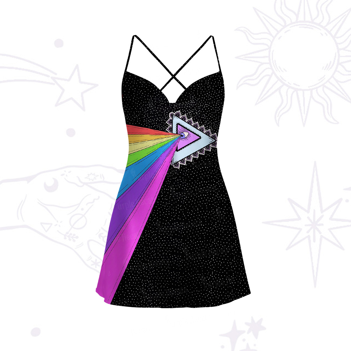 Purplehecate Prism of Rainbow Satin Cross Back Mini Dress