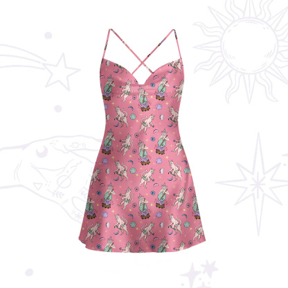 Purplehecate Cat Coven Satin Cross Back Mini Dress