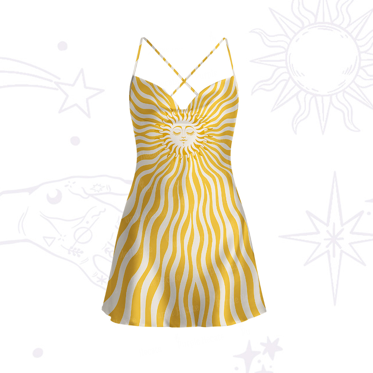 Purplehecate Radiance of the Sun Satin Cross Back Mini Dress