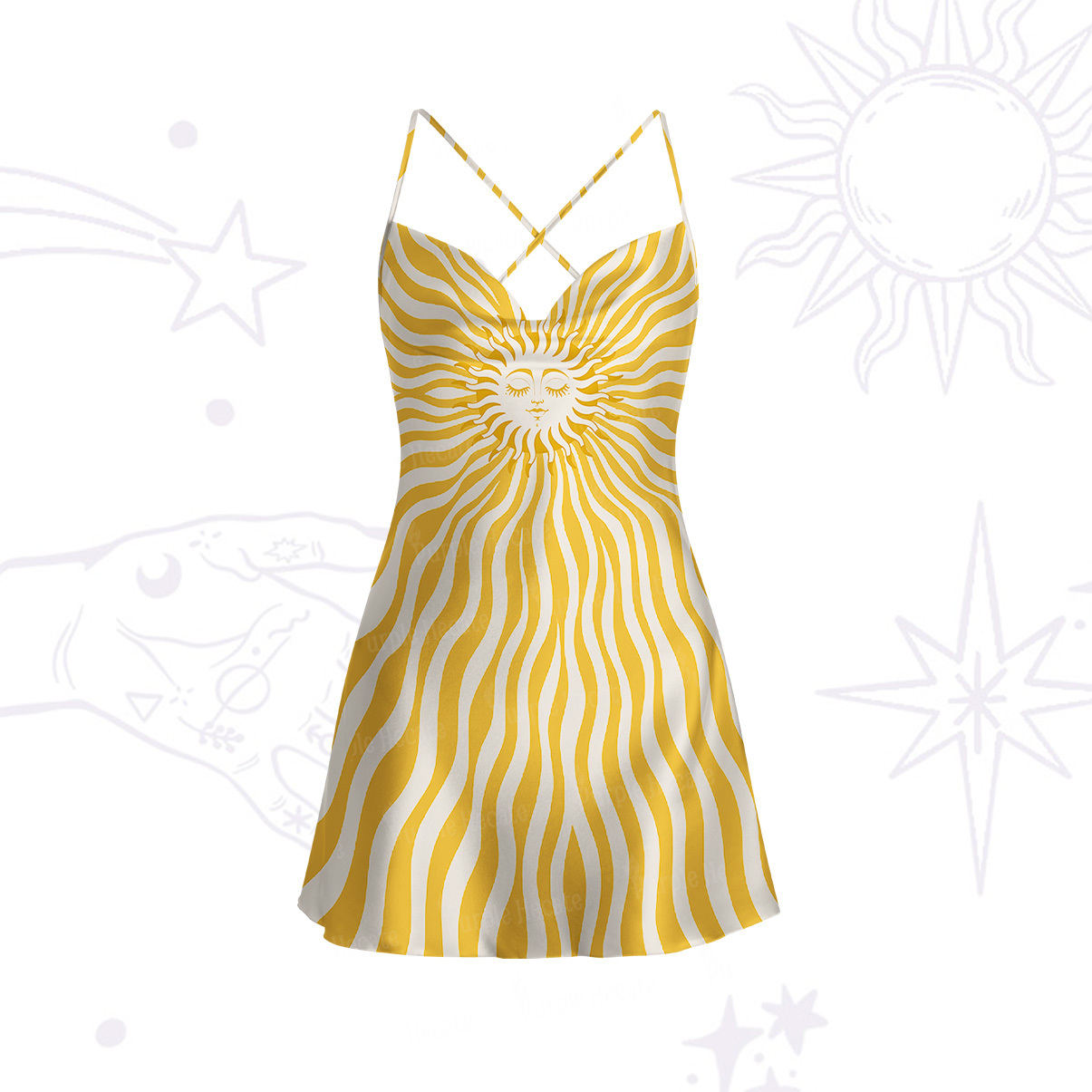 Purplehecate Radiance of the Sun Satin Cross Back Mini Dress