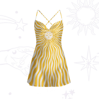 Purplehecate Radiance of the Sun Satin Cross Back Mini Dress