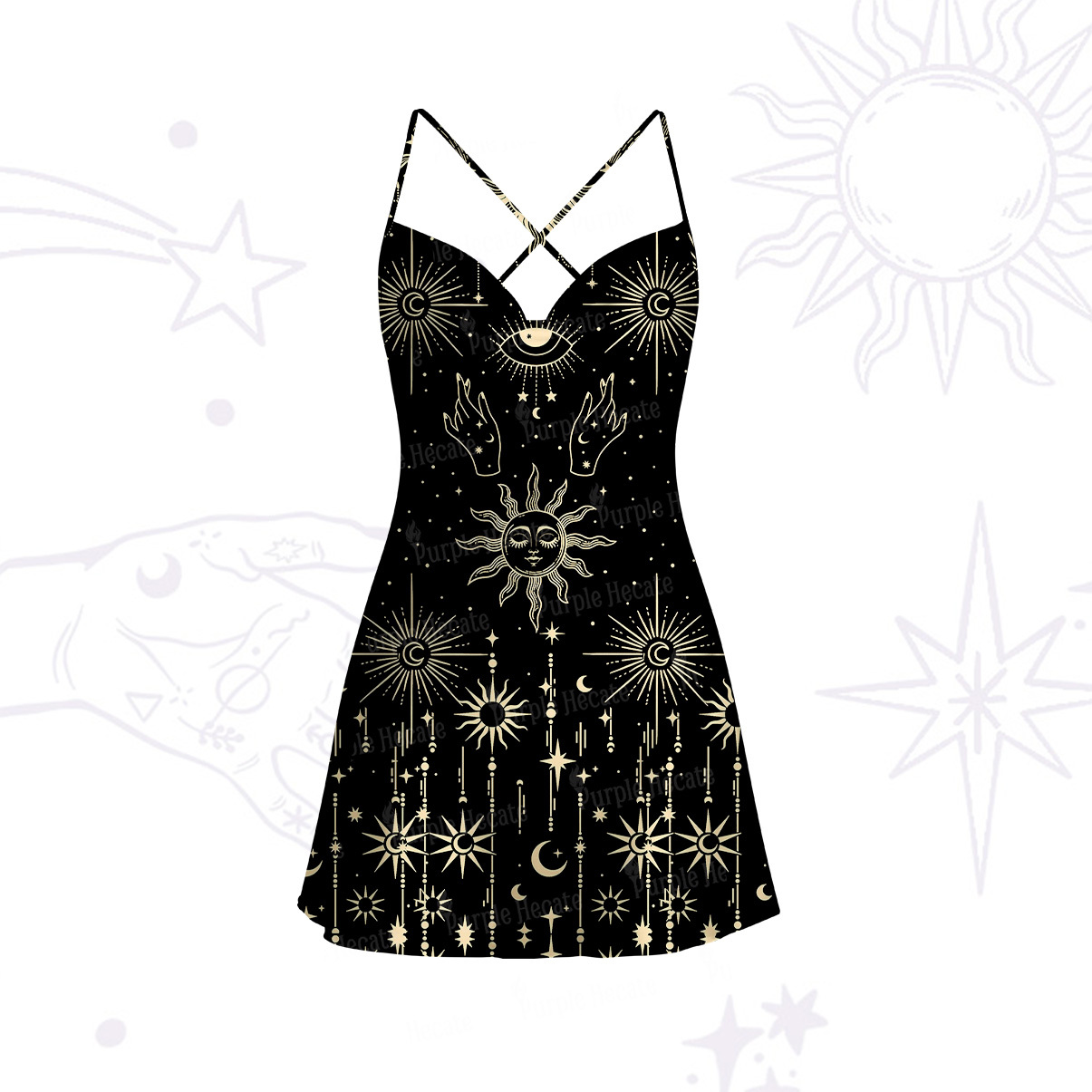 Purplehecate Solar Oracle Satin Cross Back Mini Dress