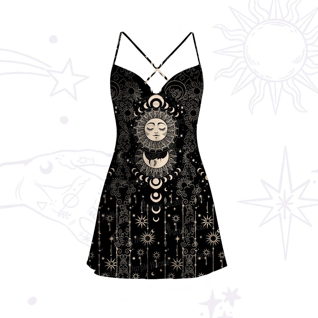 Purplehecate Lunar Eclipse Satin Cross Back Mini Dress