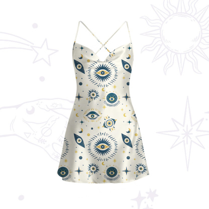 Purplehecate Sun Eye Satin Cross Back Mini Dress