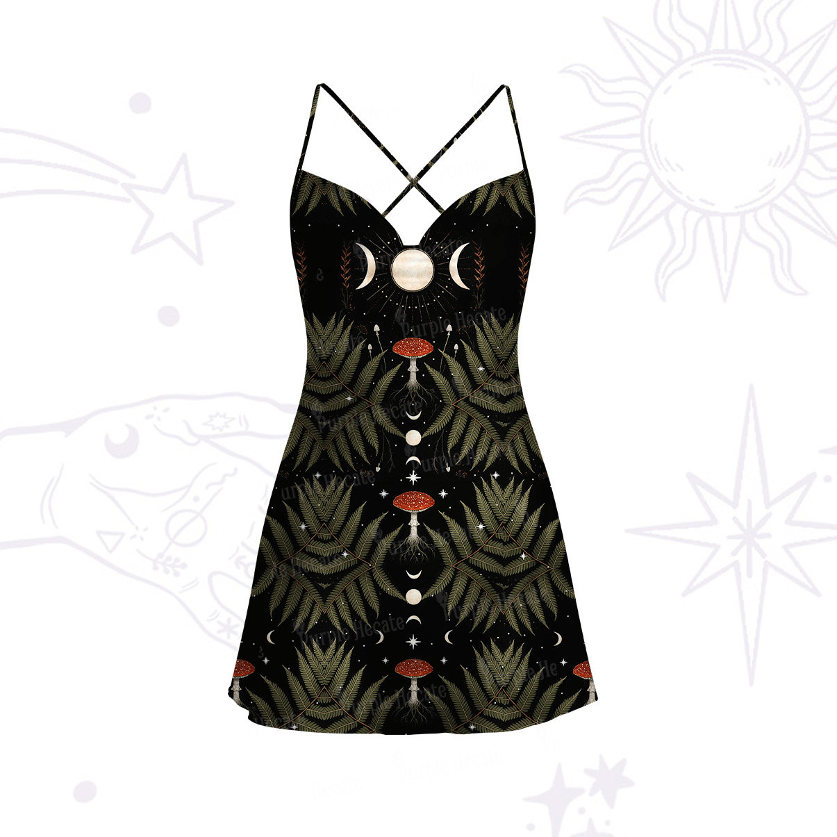 Purplehecate Moonlit Mushroom Gown Satin Cross Back Mini Dress