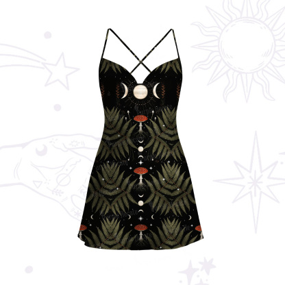 Purplehecate Moonlit Mushroom Gown Satin Cross Back Mini Dress