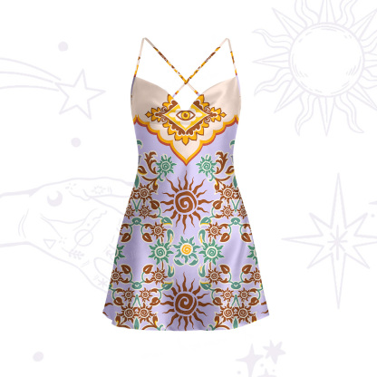 Purplehecate Solar Whispers Witch Satin Cross Back Mini Dress