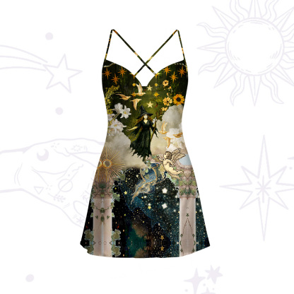 Purplehecate Garden of the Celestial Witch Satin Cross Back Mini Dress