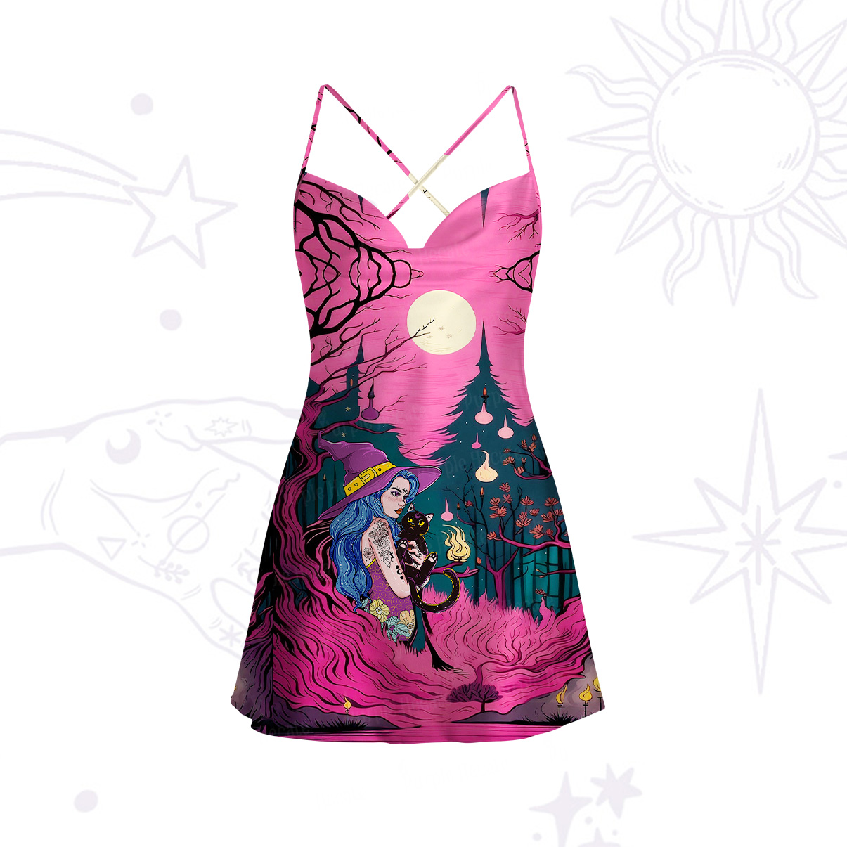 Purplehecate The Witch and Her Familia Satin Cross Back Mini Dress