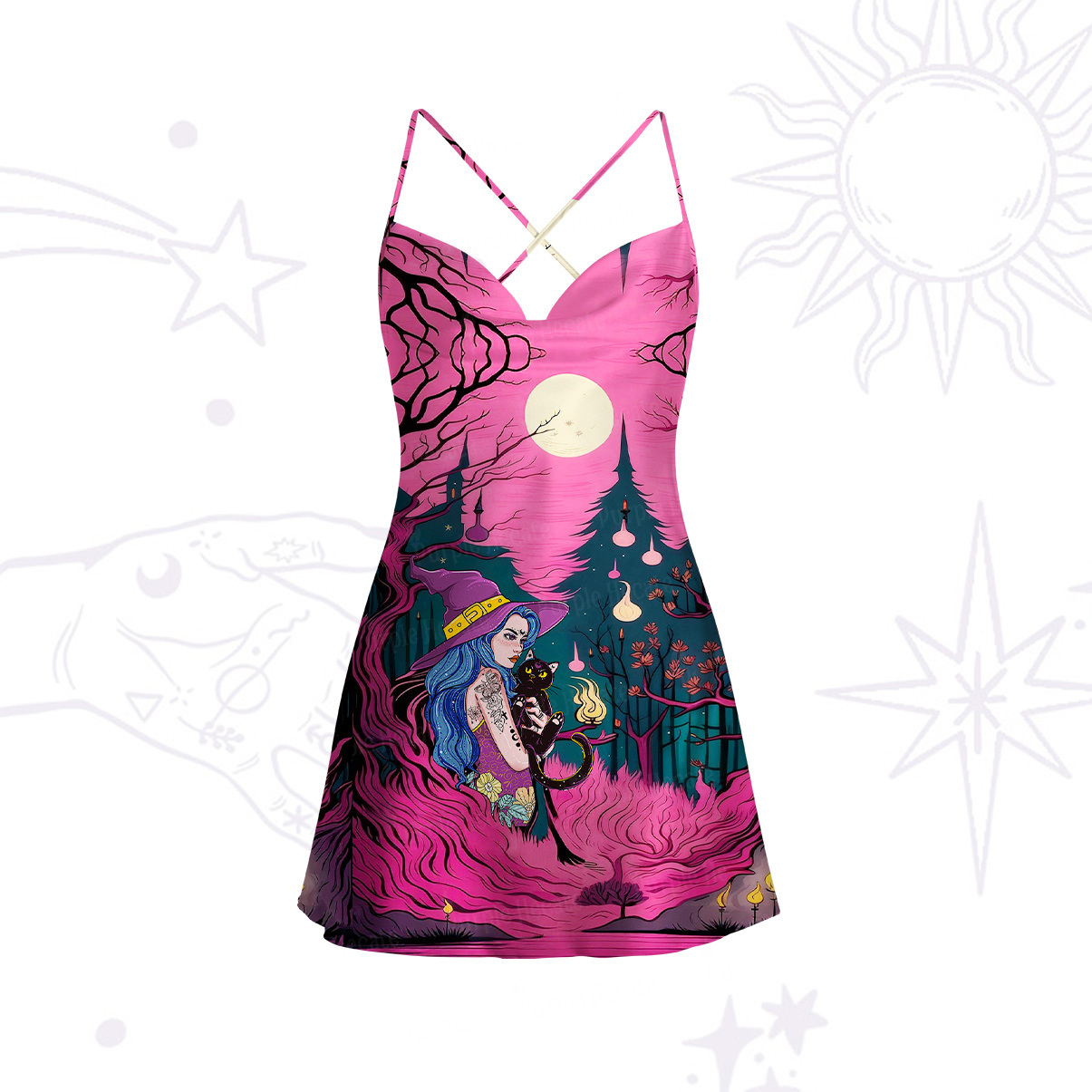 Purplehecate The Witch and Her Familia Satin Cross Back Mini Dress