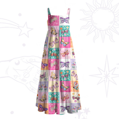 Purplehecate Dreamy Butterfly Garden Wide Straps Maxi Dress