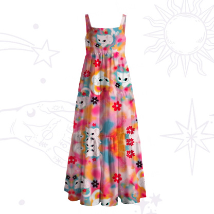 Purplehecate Color Splash Cat Wide Straps Maxi Dress