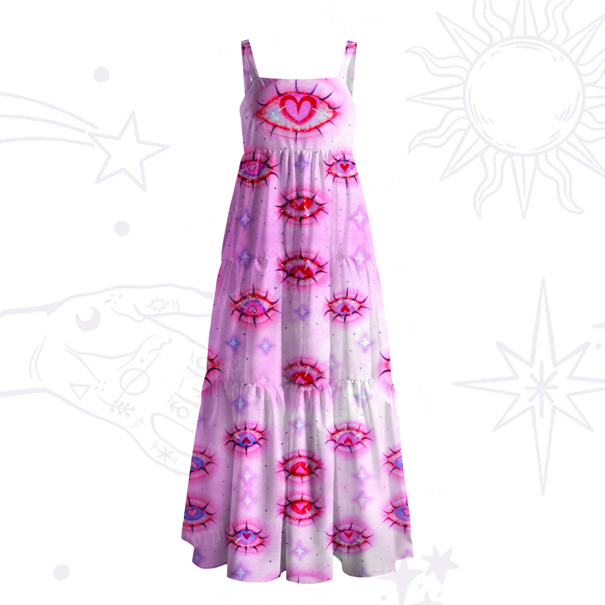 Purplehecate Mystic Love-Eye Wide Straps Maxi Dress