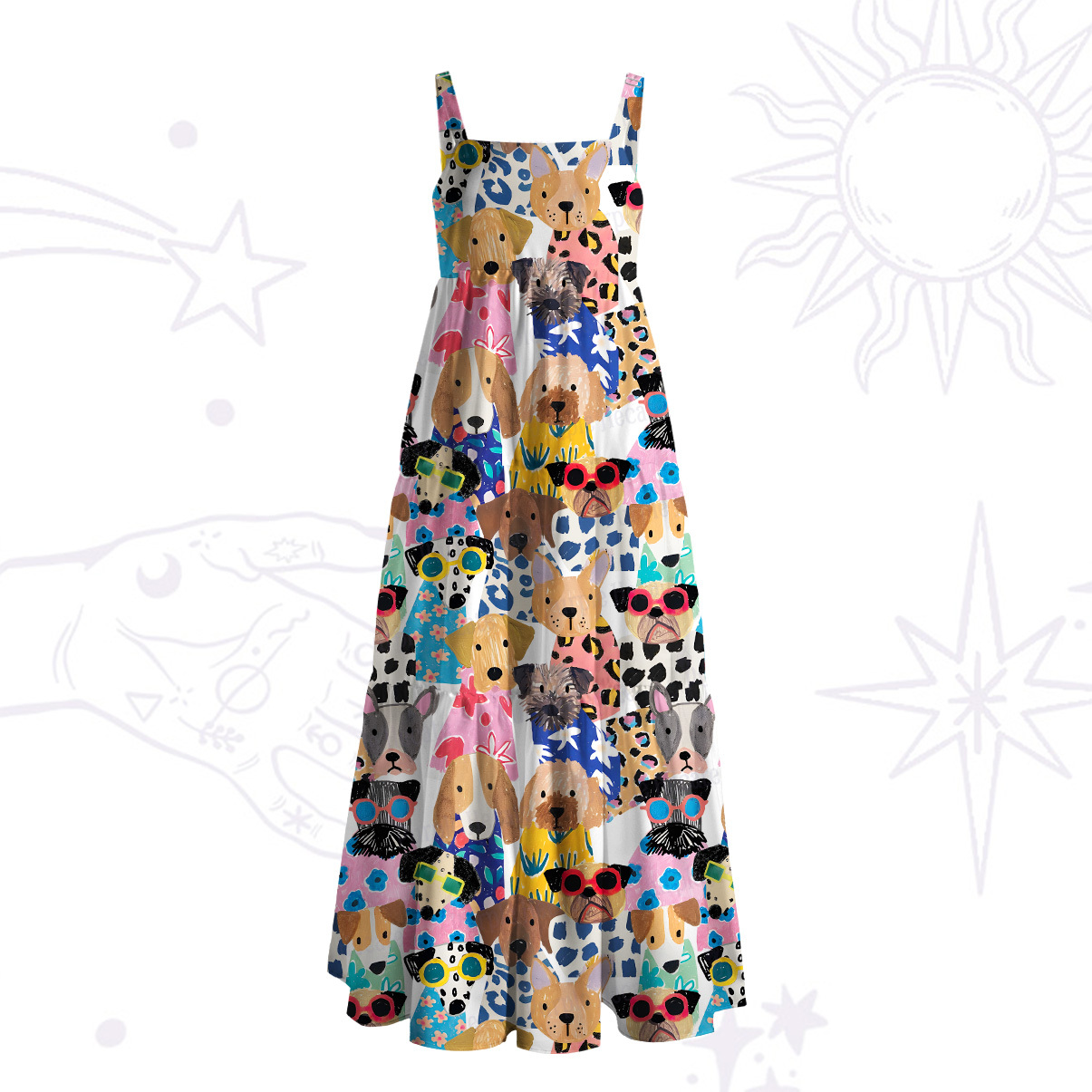 Purplehecate Puppy Parade Wide Straps Maxi Dress