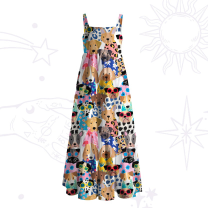 Purplehecate Puppy Parade Wide Straps Maxi Dress