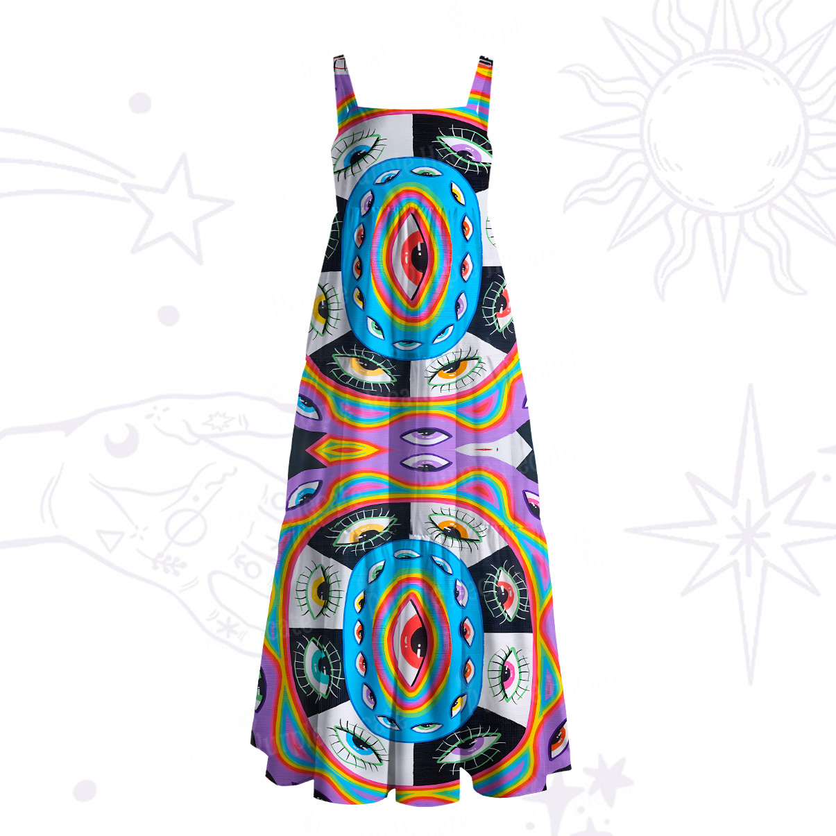 Purplehecate Chromatic Dreamwave Eye Wide Straps Maxi Dress
