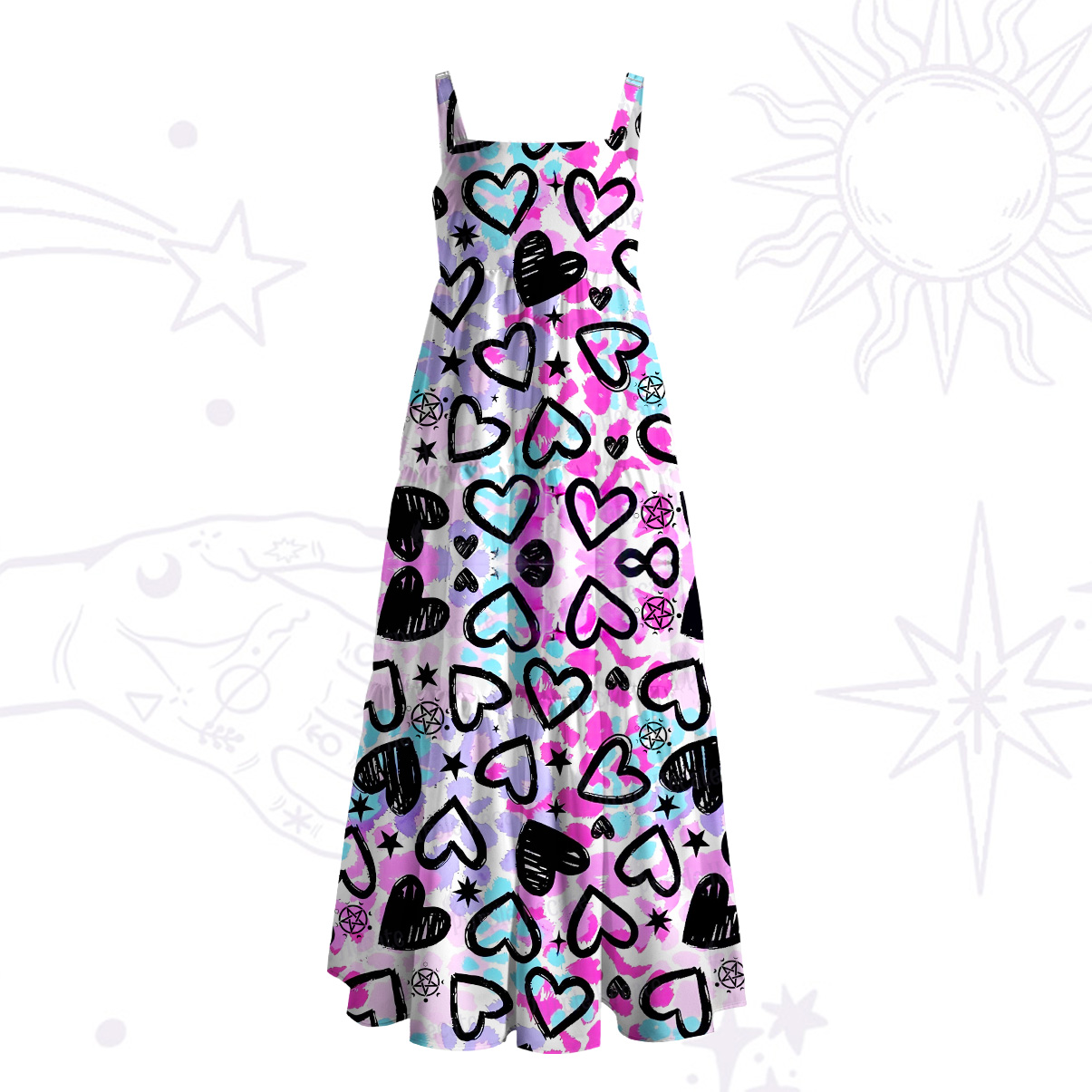 Purplehecate Heartful Magic Wide Straps Maxi Dress