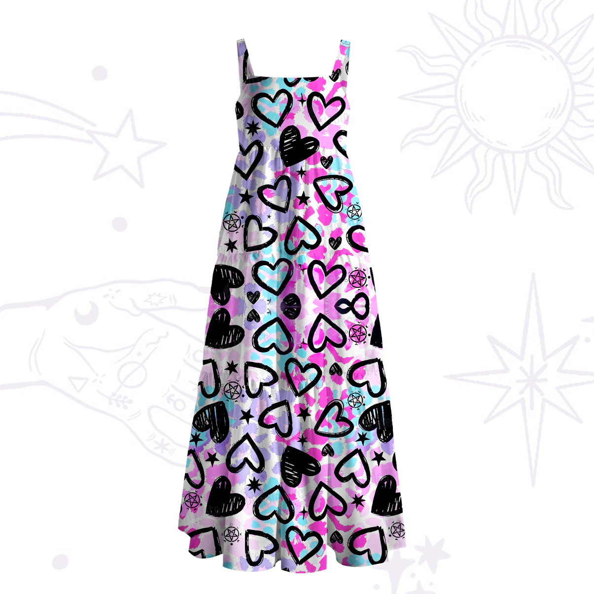 Purplehecate Heartful Magic Wide Straps Maxi Dress