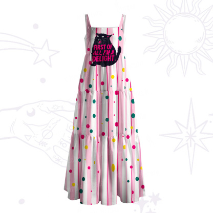 Purplehecate First Of All I'm A Delight Cat Wide Straps Maxi Dress