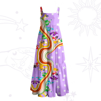 Purplehecate Rainbow Raccoon Star Wide Straps Maxi Dress