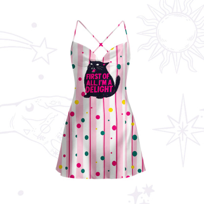 Purplehecate First Of All I'm A Delight Cat Satin Cross Back Mini Dress