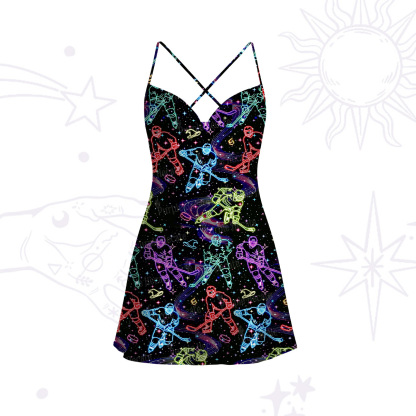 Purplehecate Neon Night Hockey Satin Cross Back Mini Dress