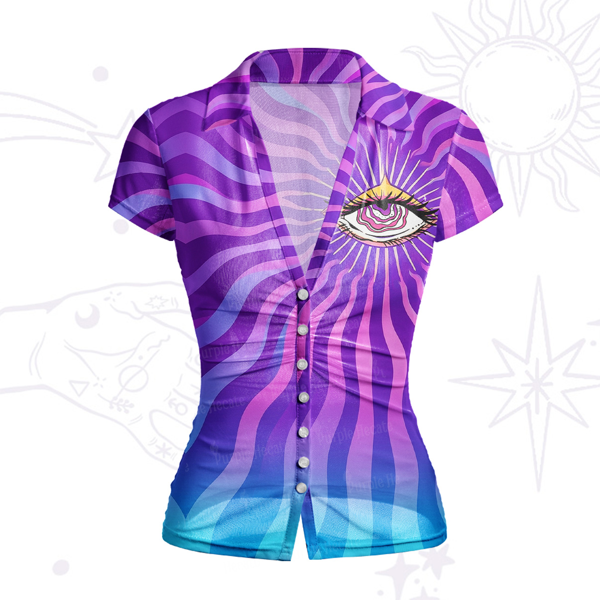 Purplehecate Sacred Eye Energy Flow Mesh Button Up Top