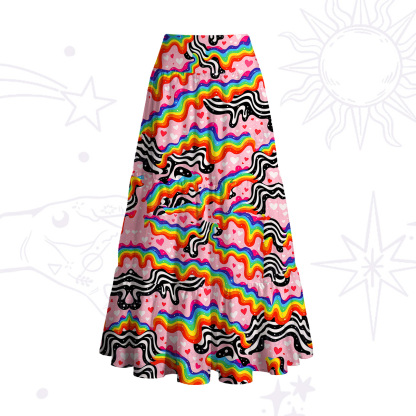 Purplehecate Groovy Melty Rainbow Hearts Wavy Convertible Maxi Skirt
